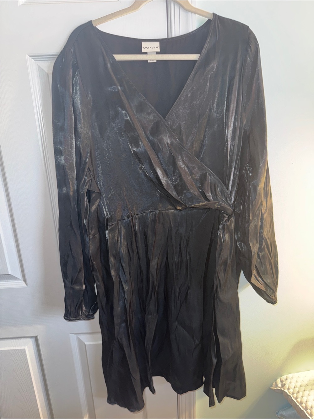 Ava & Viv Shimmery Black Wrap-Style Long Sleeve Dress